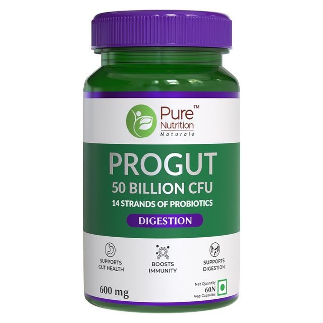 Pure Nutrition Progut 50 Billion CFU Probiotic & Prebiotic Supplement - 60 VEG Caps 14 Strains