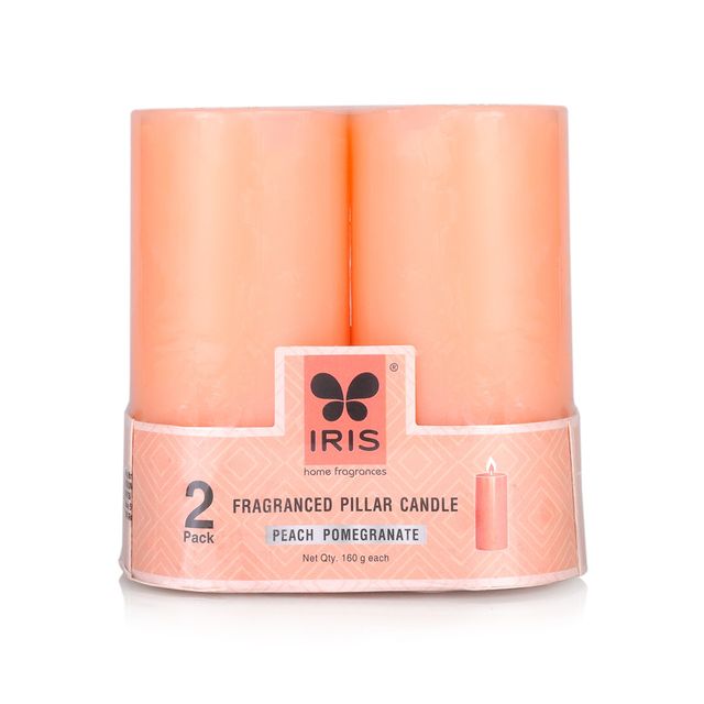 Iris Set of 2 Fragranced Pillar Candle | Peach Pomegranate