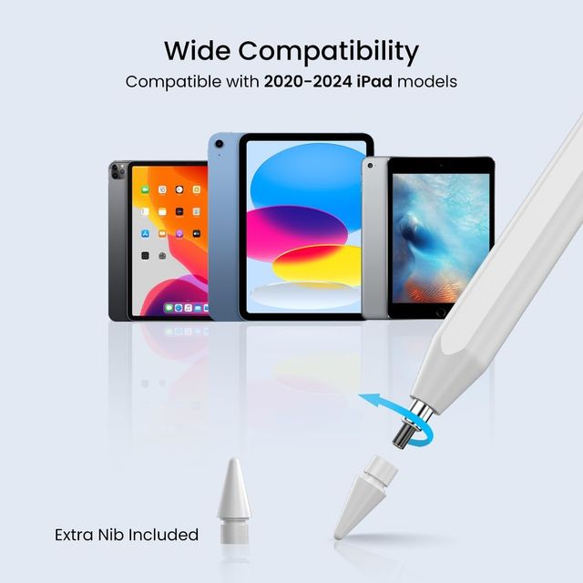 Portronics Glide Stylus Pencil for iPad Tablets with Angle Tilt Sensitivity, Palm Rejection, Attaches Magnetically, Battery LED Indicator, Type-C Charging
