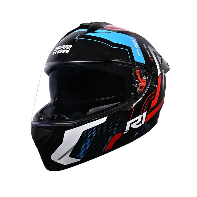 Studds Drifter D4-R1 ISI-DOT Certified Full Face Helmet | Dual Visor & Spoiler |Black Red - L