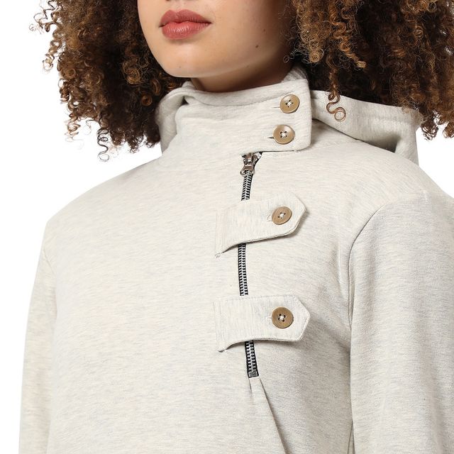 Campus Sutra Women's Hooded Sweatshirt | Cream - S