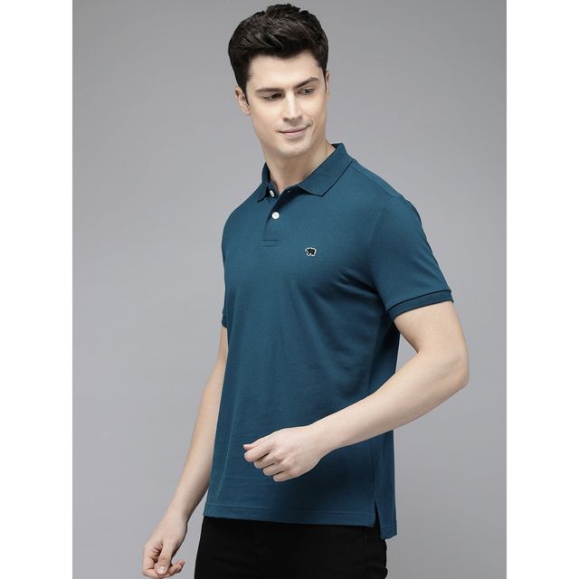 The Bear House Men Slim Fit Solid Polo T-shirt - Methyl | Blue | S