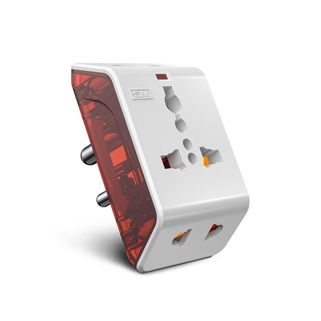 GM 3017 Spice 3 Pin Multi Plug Travel Adaptors White and Red