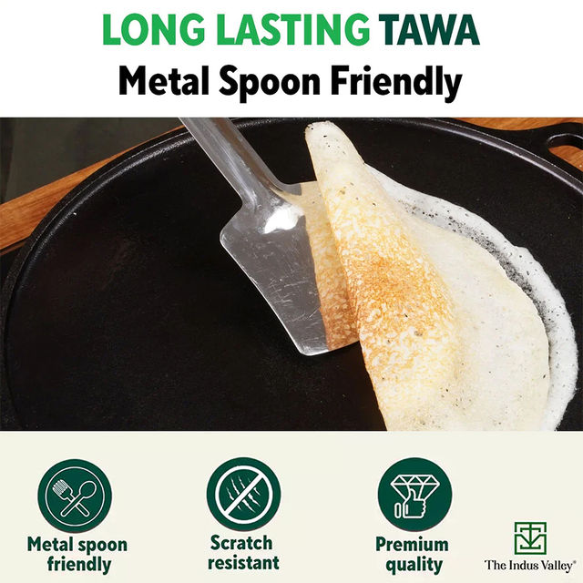 The Indus Valley Smooth Cast Iron Tawa for Dosa/Chapathi + Free Spatula | 30.5cm/12 inch, 3kg