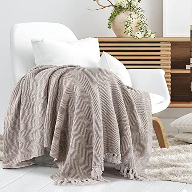 Sashaa World Spring-Hued Chevron Throw- Grey