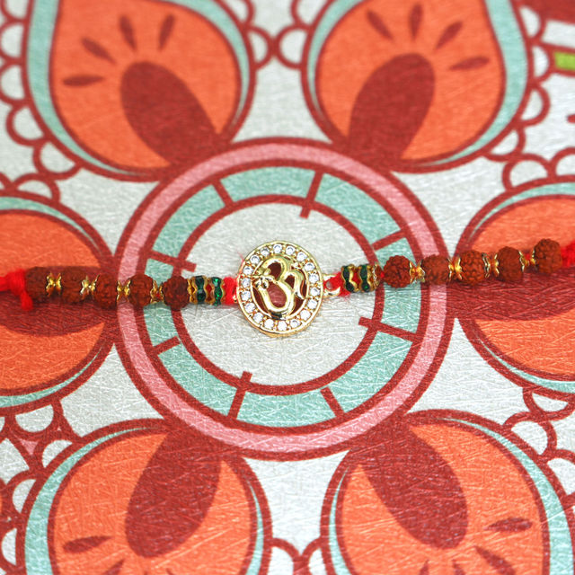 Aurum Om Rakhi With Stones & Rudrakash - Spiritual and Elegant
