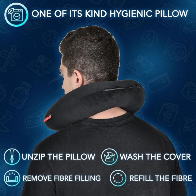 Trajectory Unisex Solid Polyester Neck Pillow | Black - One Size