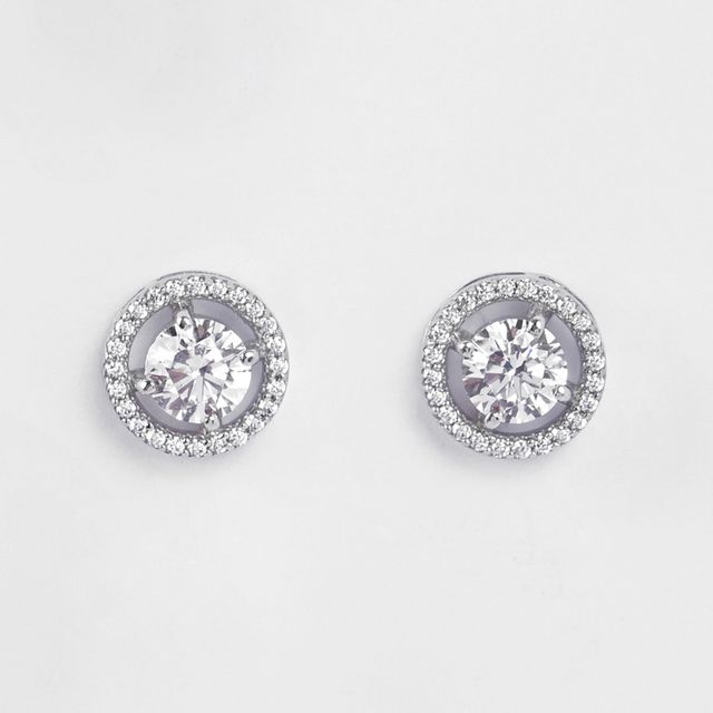 Clara 925 Sterling Silver Halo Round Solitaire Stud Earrings | Platinum Plated | Swiss Zirconia