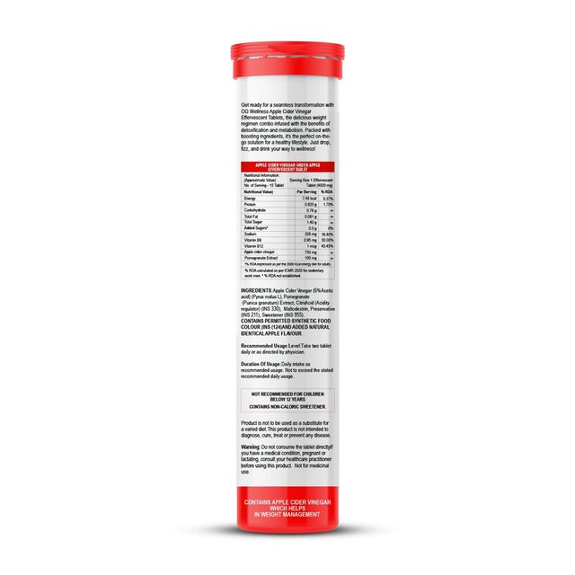 Og Wellness Apple Cider Vinegar Effervescent Tablets For Weight Loss - Red Apple Flavor - 15N