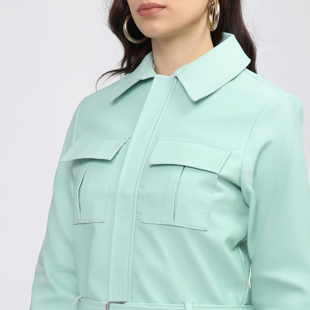 Buy Tokyo Talkies Women's Solid Faux Leather Jacket | Dusty Mint