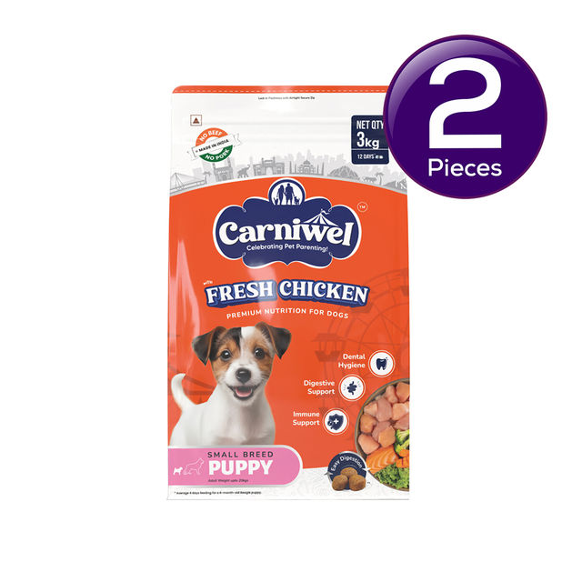 Carniwel Fresh Chicken Dry Dog Food For Small Breed, Puppy 3 kg X 2 Combo