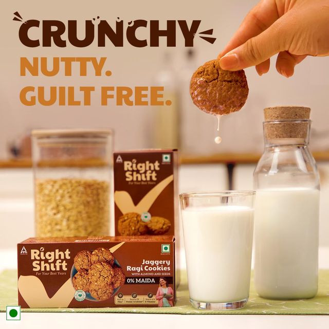 ITC Right Shift Jaggery Ragi 0% Maida Cookies | 0% Refined Sugar | With Nuts and Seeds