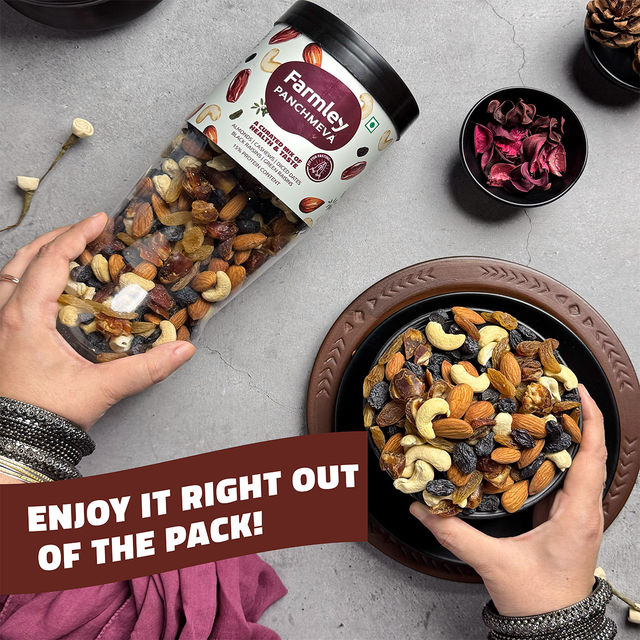 Farmley Mix Dry Fruits Panchmeva - Almonds, Cashews, Dates, Black Raisins, Green Raisins