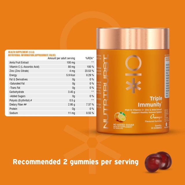Nutriburst Triple Immunity Gummies With Vitamin C, Amla & Zinc