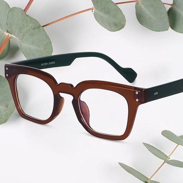 Peter Jones Unisex Solid Polycarbonate Computer Glasses | Blue and Brown - M