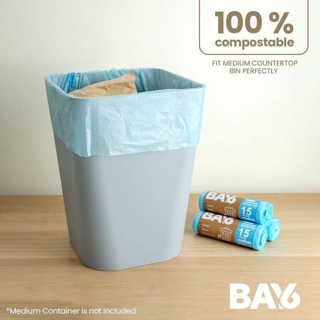 BAY6 Compostable Garbage Bags Roll- Medium - 19 x 21 Inch - Blue