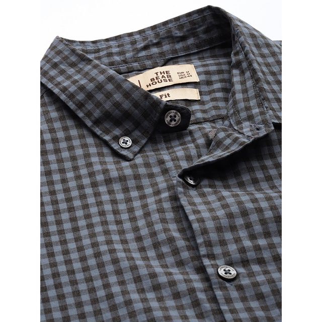 The Bear House Men Slim Fit Checked Button-Down Casual Shirt - Garo | Teal | XXL