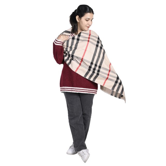 Calvadoss Women's Checked Stole With Fringed Border | Stl1542 | Multicolour