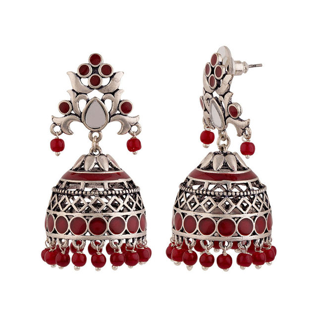 Voylla Artificial Beads Design Rangabati Cutwork and Jhumka | Brass Silver