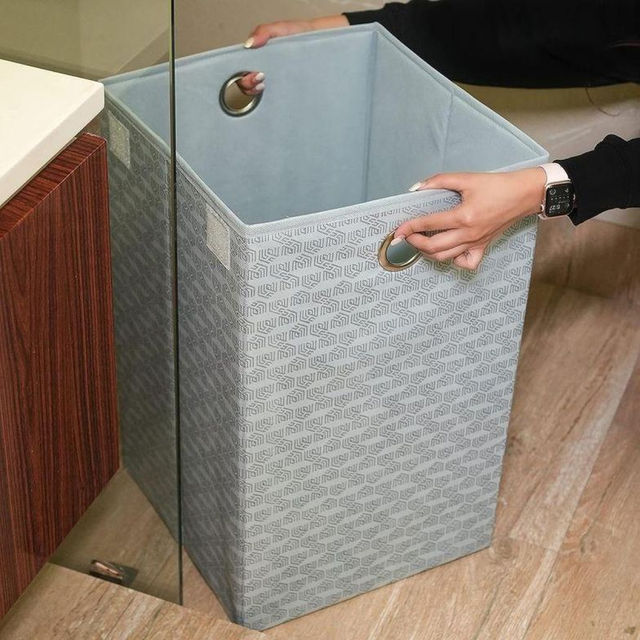 HomeStrap Non Woven Foldable Hard Board Laundry Basket | Grey