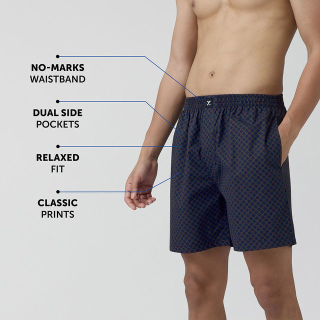 XYXX Astor IntelliEaze 100% Combed Cotton Printed Boxer | Back Pocket | Circle- L