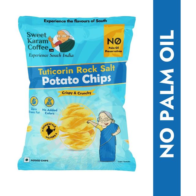 Sweet Karam Coffee Tuticorin Rock Salt Potato Chips - No Palm Oil (60g) & Sweet Karam Coffee Kerala Nendran Banana Chips (65g) Combo