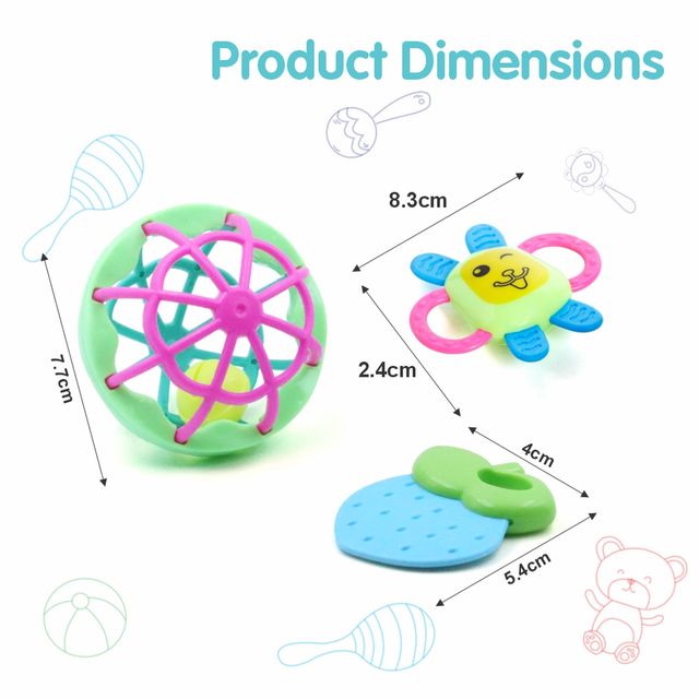 Aditi Toys Kid Rattles, 3Pcs Non-Toxic Free Baby Rattles, Rattle Set For Infants, 3,6,9 Months