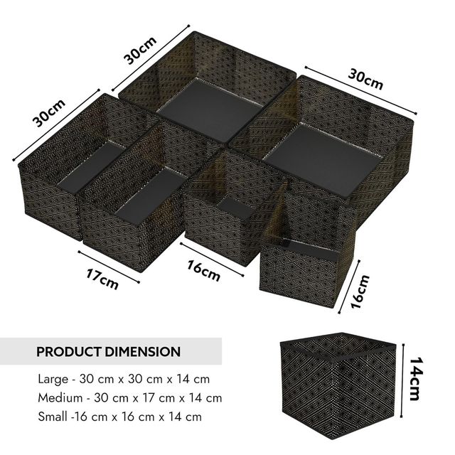 Kuber Industries (Pack of 2) | 12 Piece Non-Woven Foldable Drawer Organizer | Black