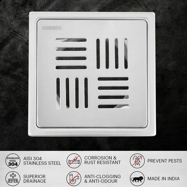 Johnson Ruby 5 x 5 Square Floor DrainSs304 Anti-Rust | Matt | Satin Finish