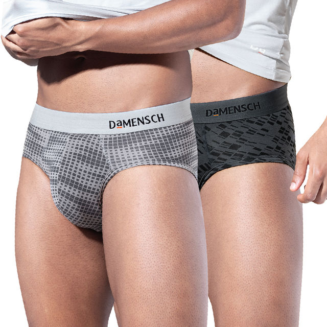 DaMENSCH Men's Modal Briefs | Silver and Grey - M