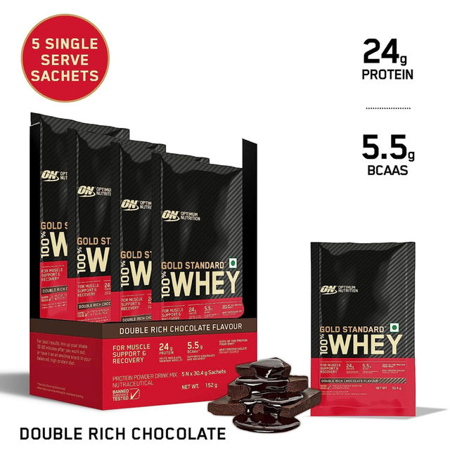 Optimum Nutrition Gold Standard 100% Whey Protein Powder Double Rich Chocolate (5 X 30.4g)
