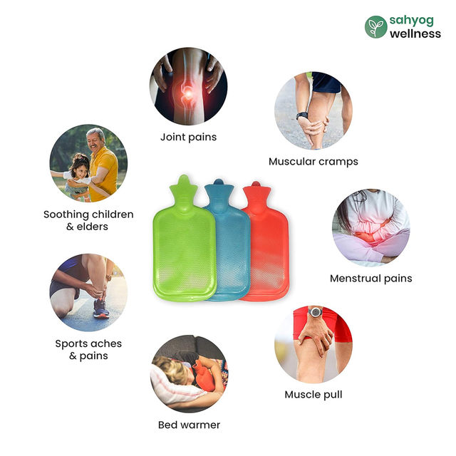Sahyog Wellness Rubber Hot Water Bottle Bag Non Electrical for Pain Relief Blue With Cover