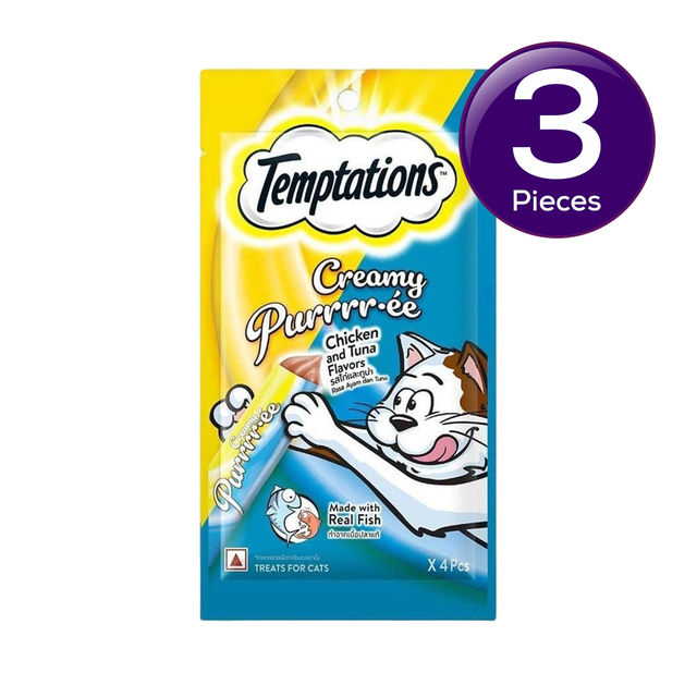 Temptations Adult Chicken & Tuna Creamy Purrrr-ee Cat Treats, 48g, Pack of 3