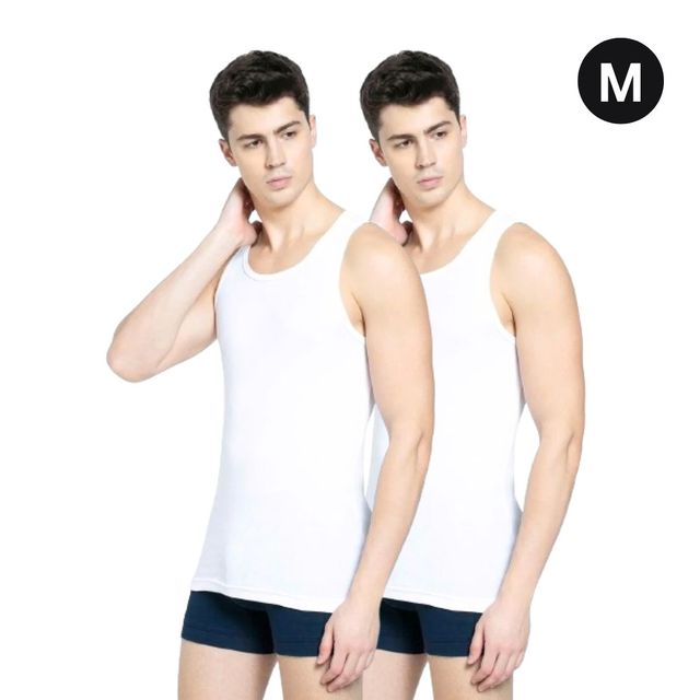 Jockey 8823 Men's Super Combed Cotton Rib Round Neck Vest|Stay Fresh Properties|PO2 | White-M