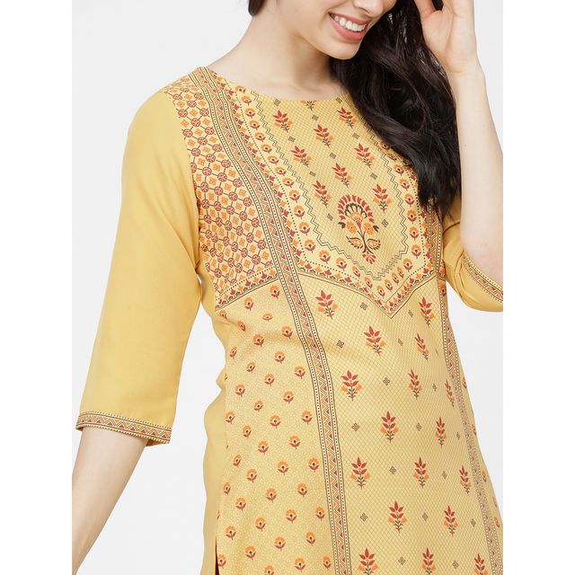 Ketch Women Ethnic Motifs Printed Straight Kurta | Yellow | M