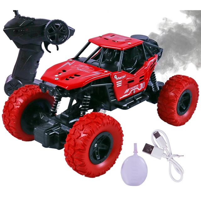 Toyshine 1:16 Scale 27Mhz Smoke Rock Crawler Monster RC Truck | With Booster Spray Function | Red