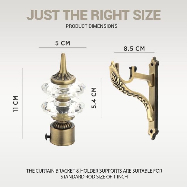 Gloxy Aluminium Double Diamond Curtain Brackets | Support Fittings 1 inch Rod | Antique 2 Pair