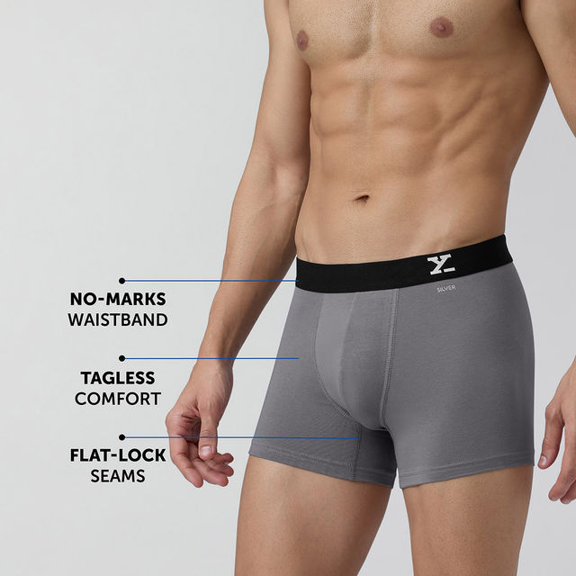 XYXX Aero Intellifresh Combed Cotton Solid Trunk | Men's Innerwear | Pack of 2 | Navy+Grey- M