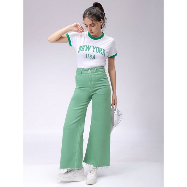 Freehand Women's Casual Slim Typographic Cropped T-shirt | 0424-Zfhcrtee1-02 | White - XL