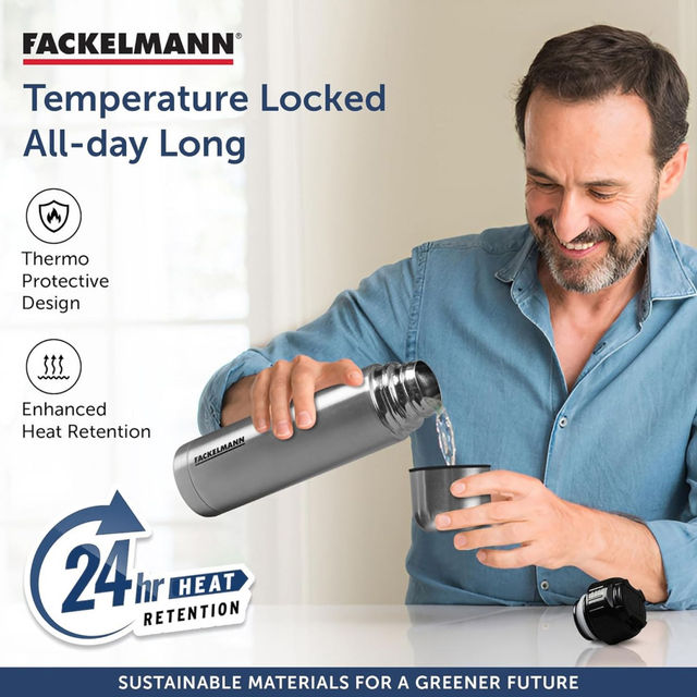 Fackelmann Sip Up Insulated Bottle 1000ml Stainless Steel Premium Finish Sleek Design, 48 Hrs 1.0 PIECE