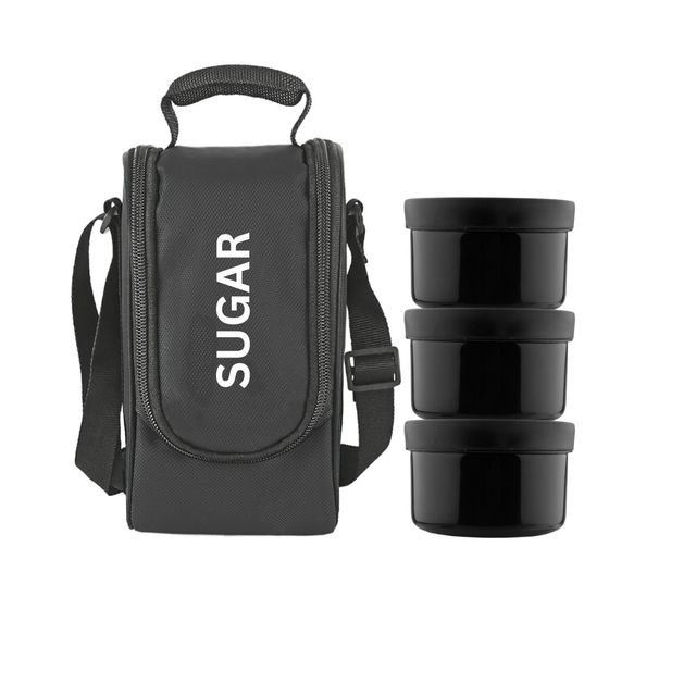 Sugar Homeware Premier Trio Stainless Steel Microwave Safe Lunchbox - Black