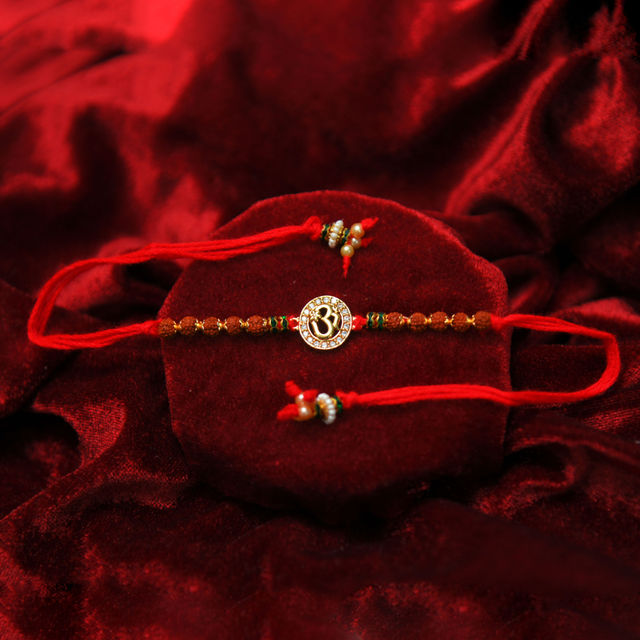 Aurum Om Rakhi With Stones & Rudrakash - Spiritual and Elegant