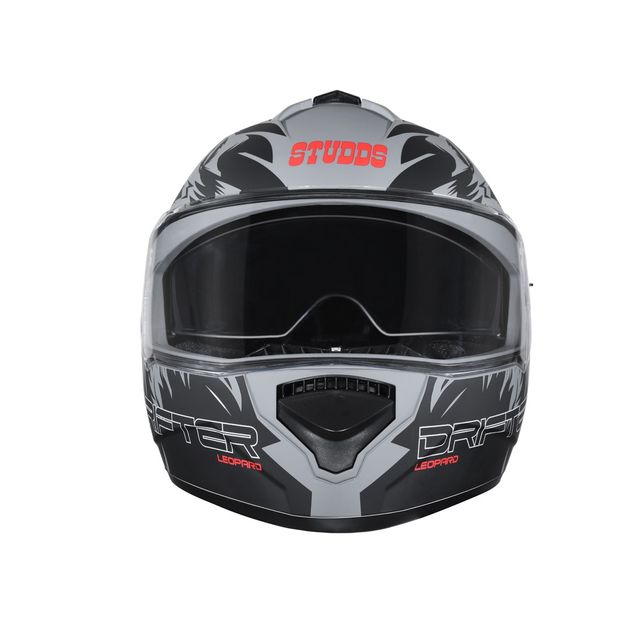 Studds Drifter D2 Leopard ISI-DOT Certified Full Face Helmet|Dual Visor & Spoiler|Matt Grey N9 - M