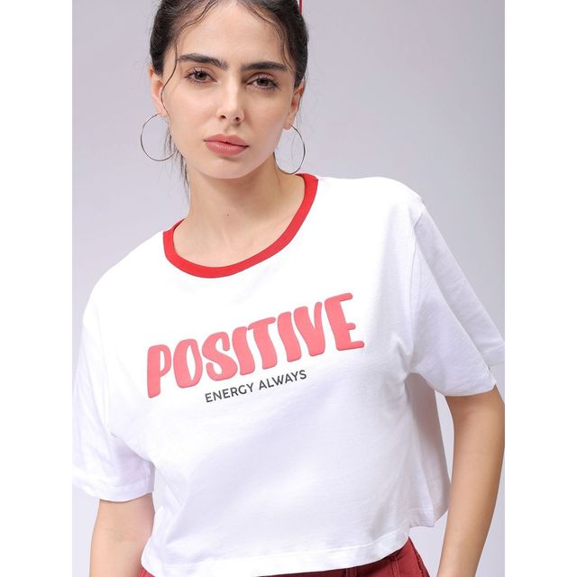 Freehand Women's Casual Relaxed Typographic Crew Neck T-shirt | 0424-Zfhcrtee2-03 | White - M