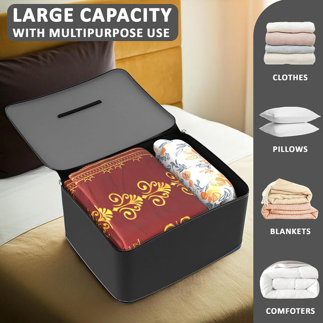 Kuber Industries Nylon 72L Large King Size Underbed Storage Box,Blanket Storage Bags-Grey & Black