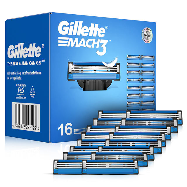 Gillette Mach3 Shaving 3-Bladed Cartridges, Pack Of 16, Men