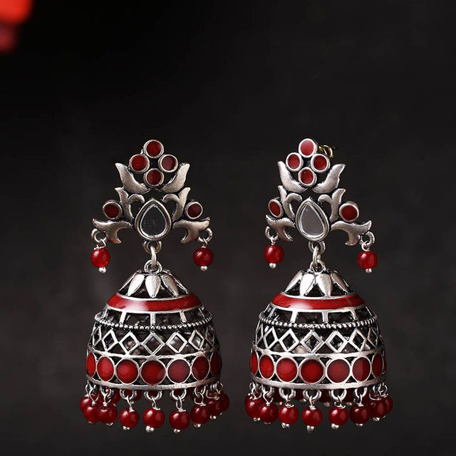 Voylla Artificial Beads Design Rangabati Cutwork and Jhumka | Brass Silver