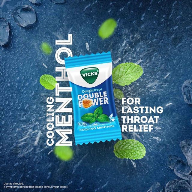 Vicks Cough Drops Double Power (Menthol). Bigger Drop With 2X Ayurvedic Mix, 25 Lozenges