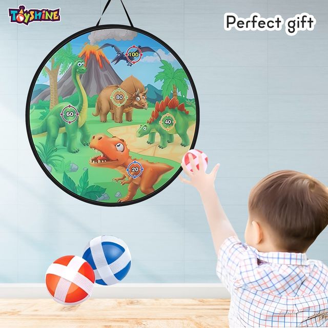Toyshine 28" Foldable Dinosaur Dartboard with 4 Balls, 4 Darts & Dino Launcher for Kids