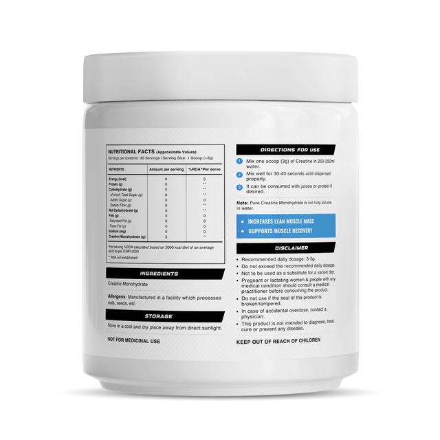Wellcore - Micronised Creatine Monohydrate (250G, 83 Servings) | 100% Pure Creatine | Unflavored
